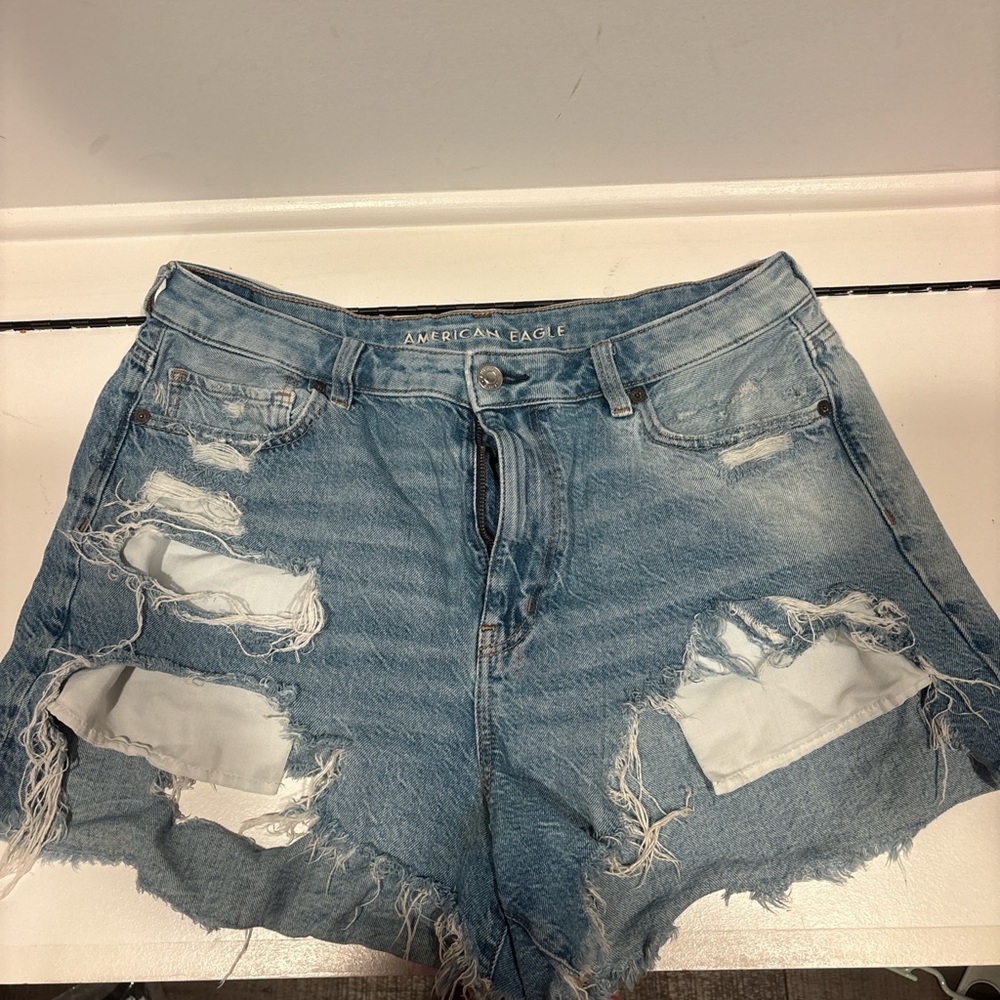 American Eagle Outfitters Women's Light Blue Ripped Jean Shorts